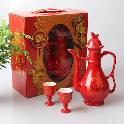 Traditional Chinese Style Wedding Celebration Wine Set Creative Ceramic Gift Cross-cupped Wine Bar Hotel Coffee Liquor Flagon