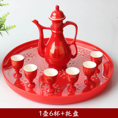 Traditional Chinese Style Wedding Celebration Wine Set Creative Ceramic Gift Cross-cupped Wine Bar Hotel Coffee Liquor Flagon