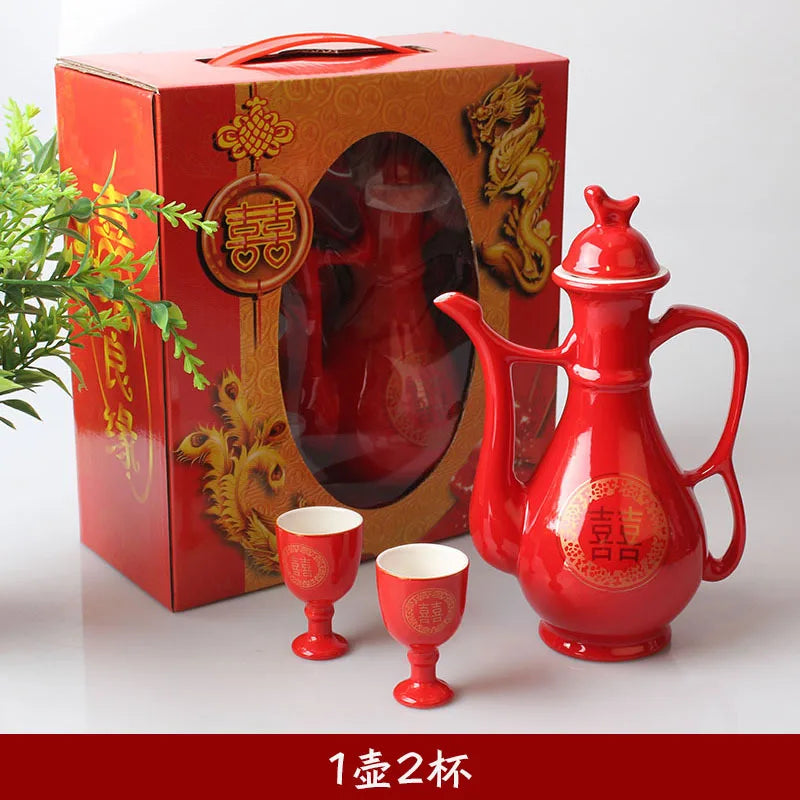 Traditional Chinese Style Wedding Celebration Wine Set Creative Ceramic Gift Cross-cupped Wine Bar Hotel Coffee Liquor Flagon