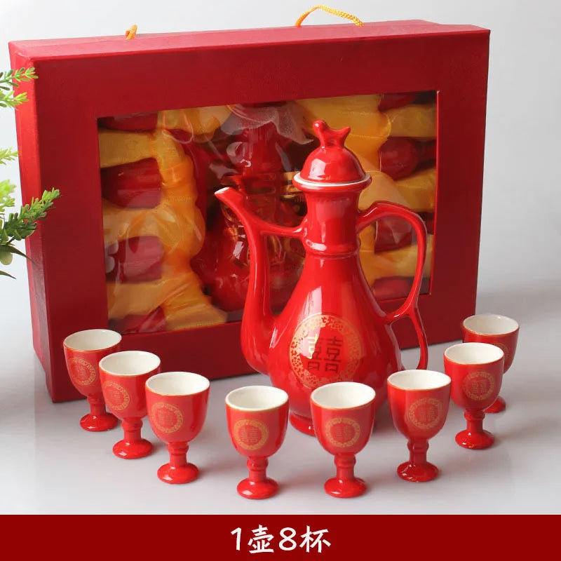Traditional Chinese Style Wedding Celebration Wine Set Creative Ceramic Gift Cross-cupped Wine Bar Hotel Coffee Liquor Flagon