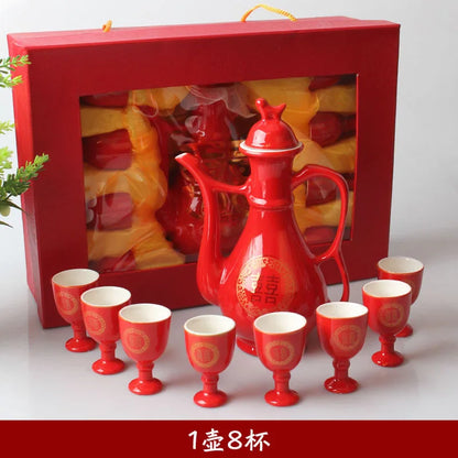 Traditional Chinese Style Wedding Celebration Wine Set Creative Ceramic Gift Cross-cupped Wine Bar Hotel Coffee Liquor Flagon