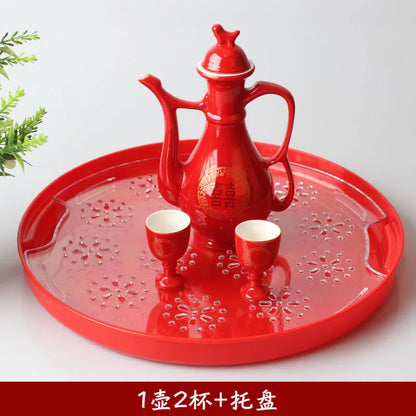 Traditional Chinese Style Wedding Celebration Wine Set Creative Ceramic Gift Cross-cupped Wine Bar Hotel Coffee Liquor Flagon