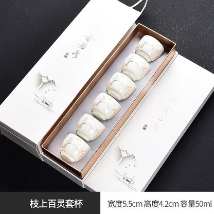 Traditional Chinese Tea Cup Set - 6 Pack Small Tea Cups for Kung Fu Tea Ceremony