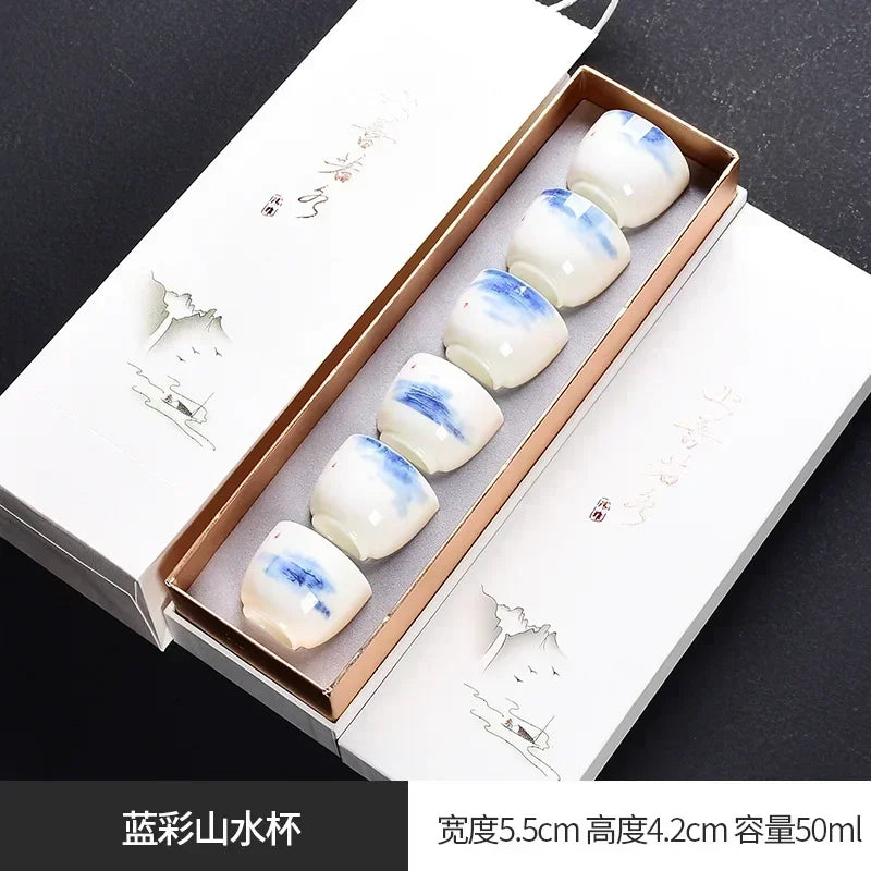 Traditional Chinese Tea Cup Set - 6 Pack Small Tea Cups for Kung Fu Tea Ceremony