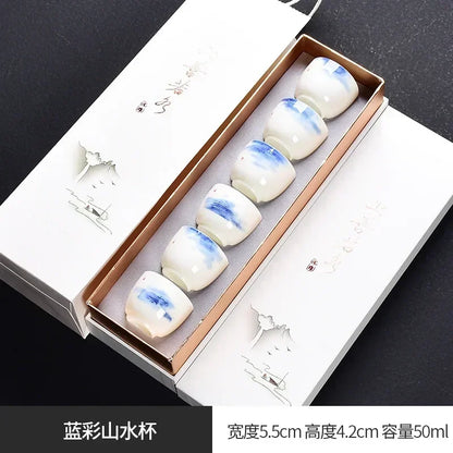 Traditional Chinese Tea Cup Set - 6 Pack Small Tea Cups for Kung Fu Tea Ceremony