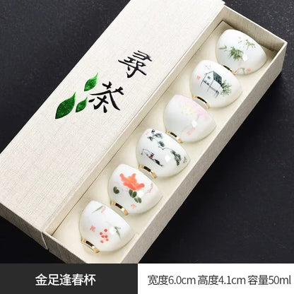 Traditional Chinese Tea Cup Set - 6 Pack Small Tea Cups for Kung Fu Tea Ceremony