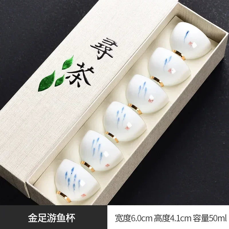 Traditional Chinese Tea Cup Set - 6 Pack Small Tea Cups for Kung Fu Tea Ceremony