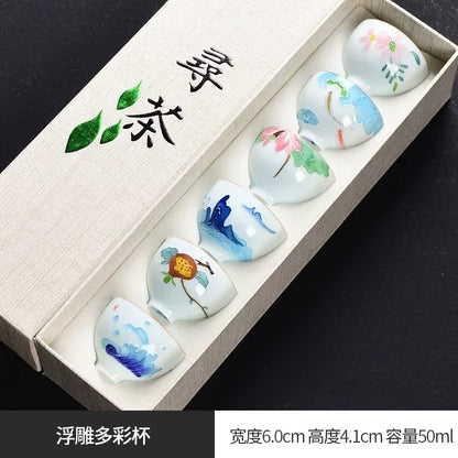 Traditional Chinese Tea Cup Set - 6 Pack Small Tea Cups for Kung Fu Tea Ceremony