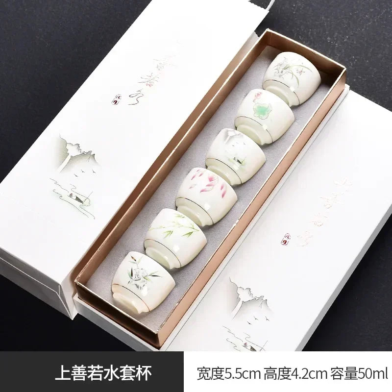 Traditional Chinese Tea Cup Set - 6 Pack Small Tea Cups for Kung Fu Tea Ceremony