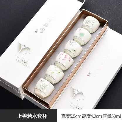 Traditional Chinese Tea Cup Set - 6 Pack Small Tea Cups for Kung Fu Tea Ceremony