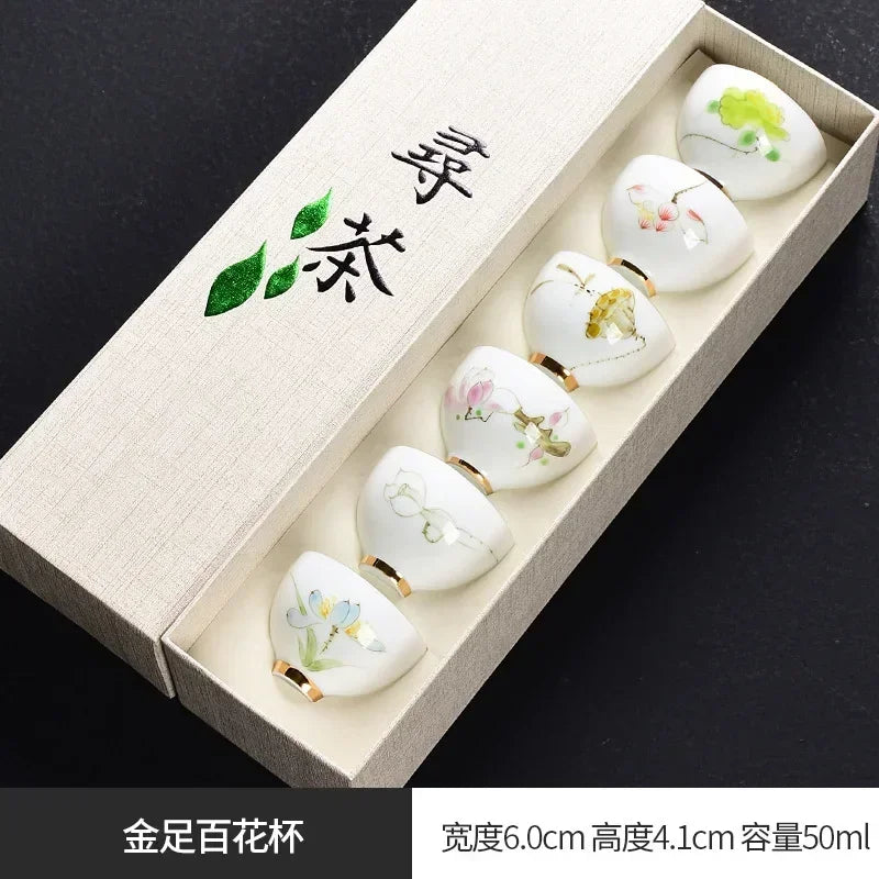 Traditional Chinese Tea Cup Set - 6 Pack Small Tea Cups for Kung Fu Tea Ceremony