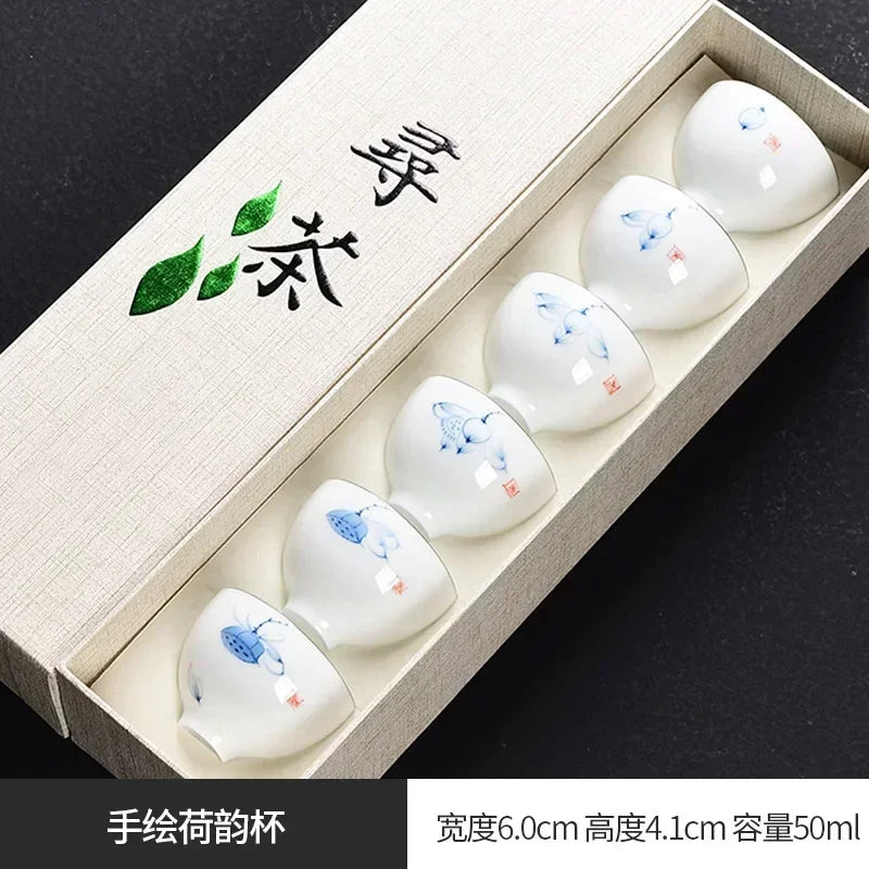 Traditional Chinese Tea Cup Set - 6 Pack Small Tea Cups for Kung Fu Tea Ceremony