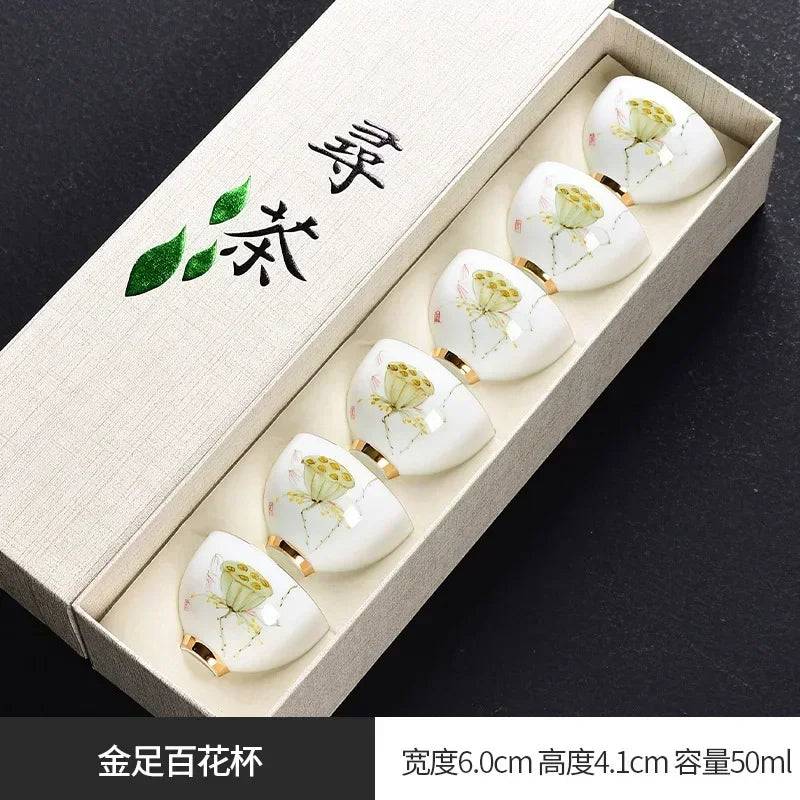 Traditional Chinese Tea Cup Set - 6 Pack Small Tea Cups for Kung Fu Tea Ceremony