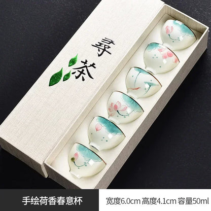 Traditional Chinese Tea Cup Set - 6 Pack Small Tea Cups for Kung Fu Tea Ceremony