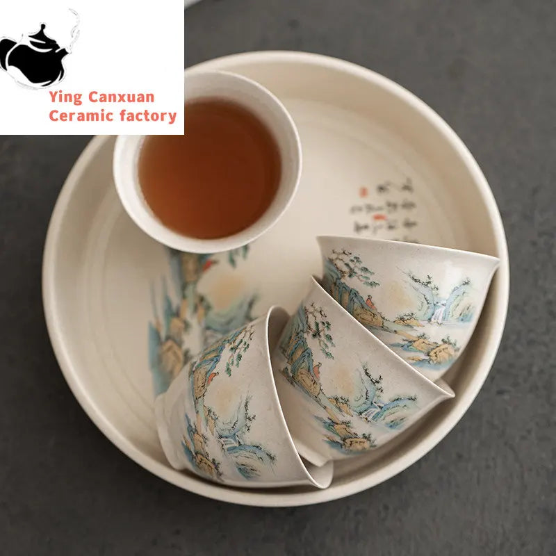 Traditional Handmade Ceramic Teacup Hand Painted Flowers and Birds Tea Bowl Travel Meditation Cup Household Tea Set 40ml