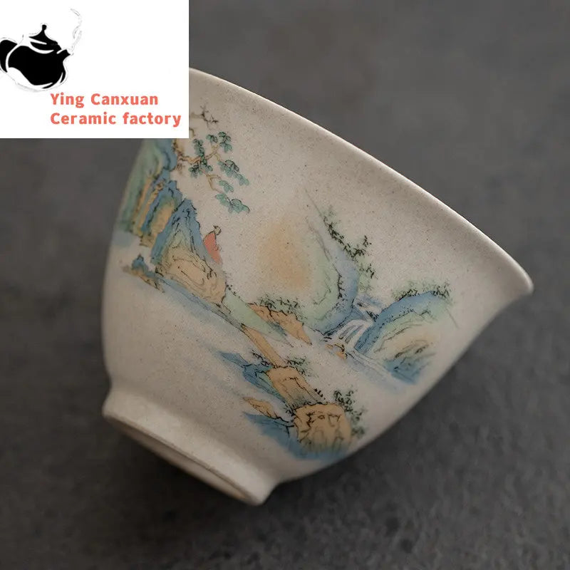 Traditional Handmade Ceramic Teacup Hand Painted Flowers and Birds Tea Bowl Travel Meditation Cup Household Tea Set 40ml