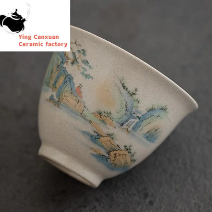 Traditional Handmade Ceramic Teacup Hand Painted Flowers and Birds Tea Bowl Travel Meditation Cup Household Tea Set 40ml