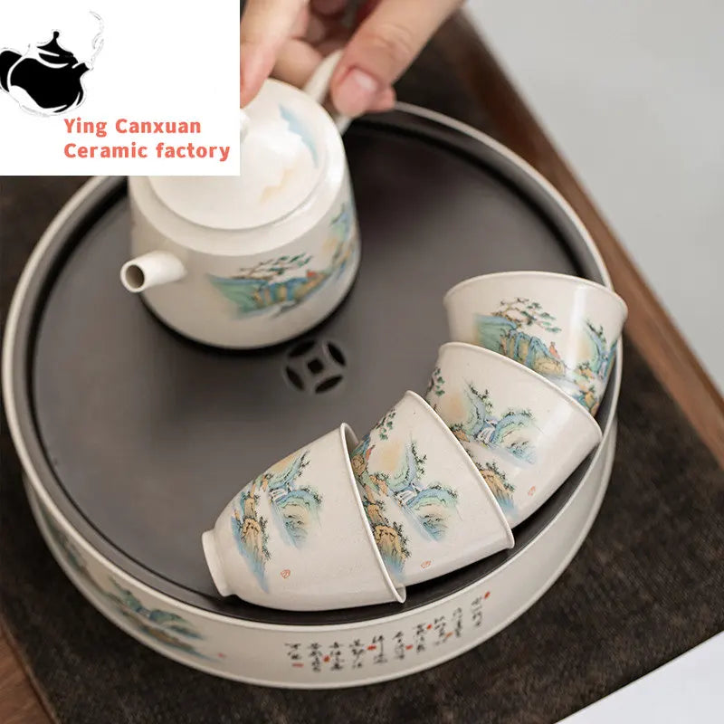 Traditional Handmade Ceramic Teacup Hand Painted Flowers and Birds Tea Bowl Travel Meditation Cup Household Tea Set 40ml