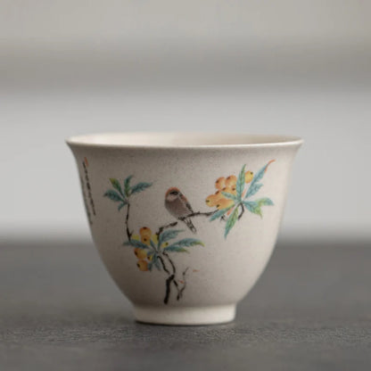 Traditional Handmade Ceramic Teacup Hand Painted Flowers and Birds Tea Bowl Travel Meditation Cup Household Tea Set 40ml