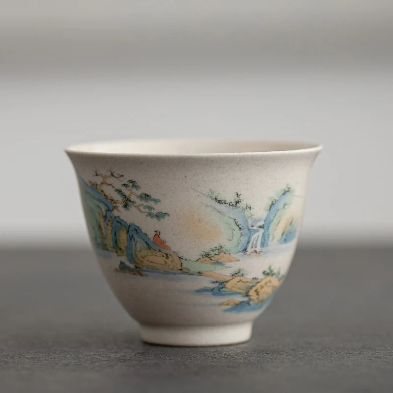 Traditional Handmade Ceramic Teacup Hand Painted Flowers and Birds Tea Bowl Travel Meditation Cup Household Tea Set 40ml