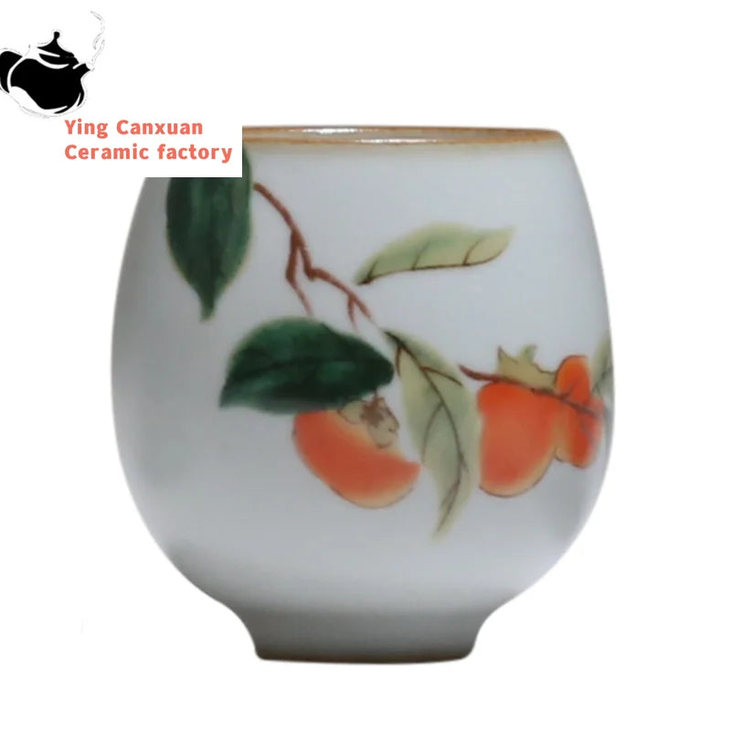 Traditional Handmade Ru Kiln Ceramic Teacup Travel Meditation Cup Hand Painted Flower Tea Bowl Master Cup Tea Set Accessories