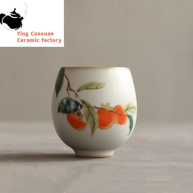 Traditional Handmade Ru Kiln Ceramic Teacup Travel Meditation Cup Hand Painted Flower Tea Bowl Master Cup Tea Set Accessories