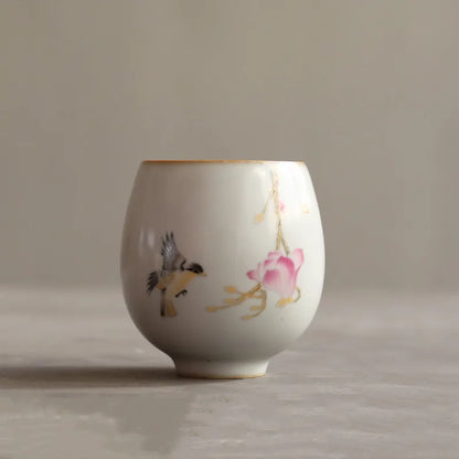 Traditional Handmade Ru Kiln Ceramic Teacup Travel Meditation Cup Hand Painted Flower Tea Bowl Master Cup Tea Set Accessories