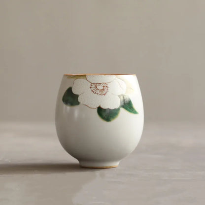 Traditional Handmade Ru Kiln Ceramic Teacup Travel Meditation Cup Hand Painted Flower Tea Bowl Master Cup Tea Set Accessories