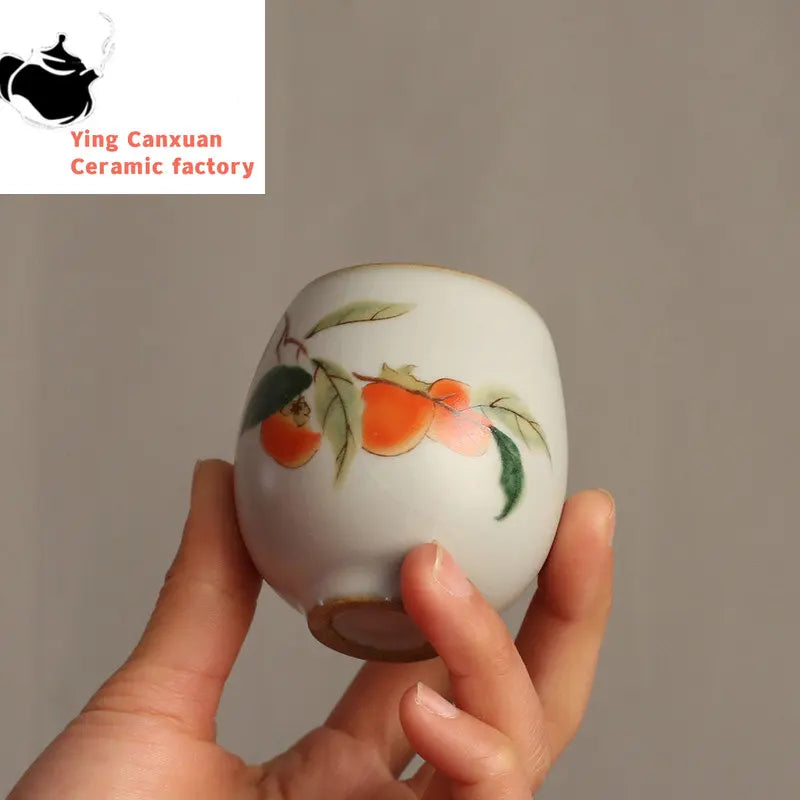 Traditional Handmade Ru Kiln Ceramic Teacup Travel Meditation Cup Hand Painted Flower Tea Bowl Master Cup Tea Set Accessories