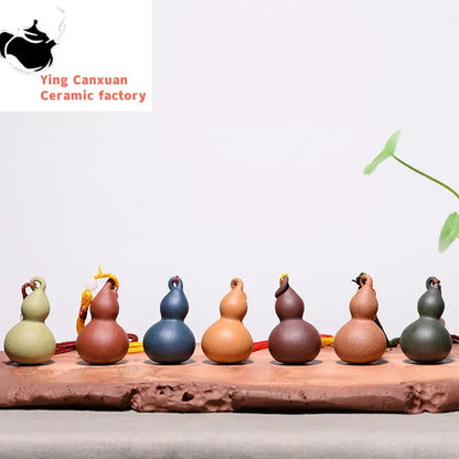 Traditional Yixing Purple Clay Tea Pet Desktop Gourd Model Auspicious Ornaments Handmade Sculpture Tea Figurine Art Decoration