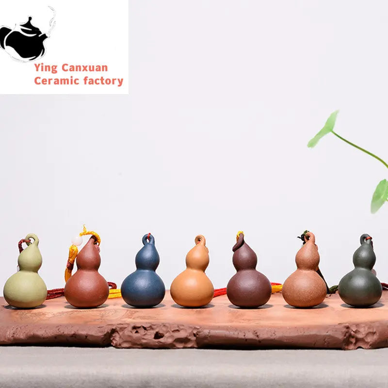 Traditional Yixing Purple Clay Tea Pet Desktop Gourd Model Auspicious Ornaments Handmade Sculpture Tea Figurine Art Decoration