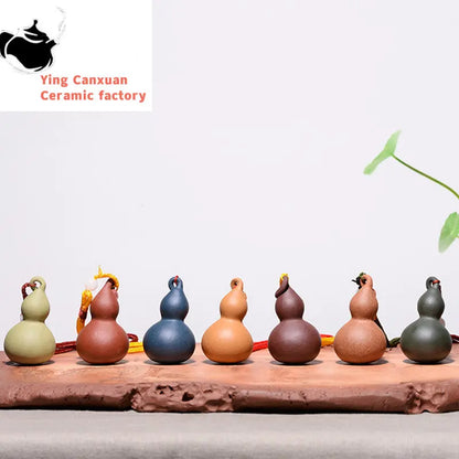 Traditional Yixing Purple Clay Tea Pet Desktop Gourd Model Auspicious Ornaments Handmade Sculpture Tea Figurine Art Decoration