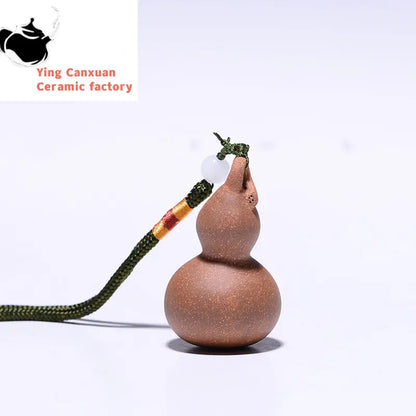 Traditional Yixing Purple Clay Tea Pet Desktop Gourd Model Auspicious Ornaments Handmade Sculpture Tea Figurine Art Decoration