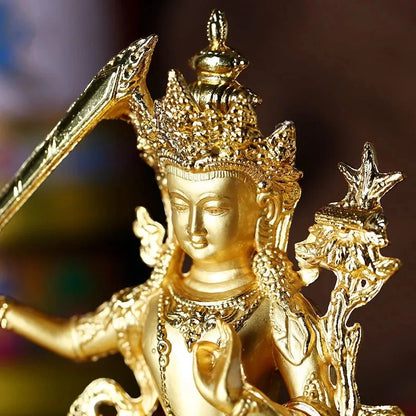 Tranic Efficacious Bodhisattva Manjusri Gilding Gold Buddha Alloy Metal Buddhist Suppliers Home/ Office Decorate Statue Craft