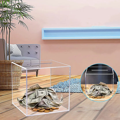 Transparent Acrylic Piggy Bank Square Large Capacity Money Saving Box Coin Banknote Box 12 /15 /18CM