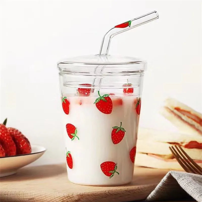 Transparent Cute Strawberry Glass Cold Water Pot Large Capacity Juice Fruit Tea Pot Heat Resistant Kettle Coffee Cups Teaware