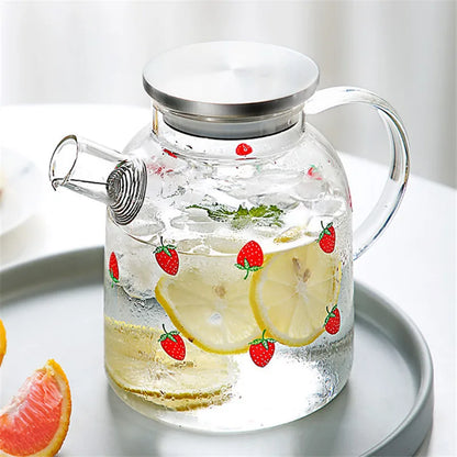 Transparent Cute Strawberry Glass Cold Water Pot Large Capacity Juice Fruit Tea Pot Heat Resistant Kettle Coffee Cups Teaware