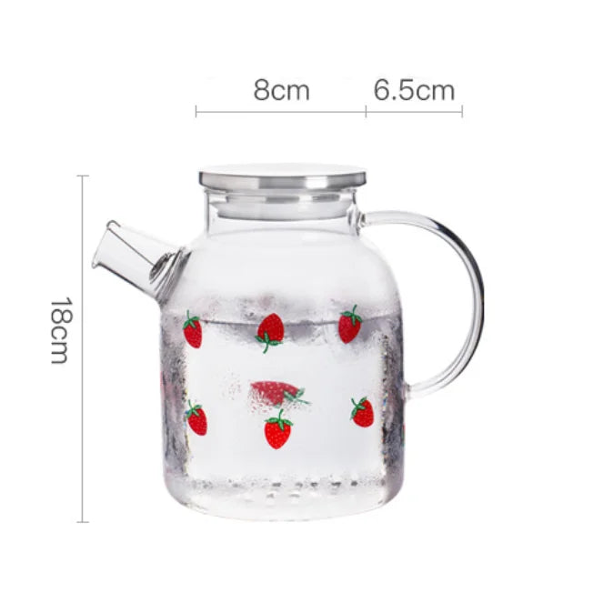 Transparent Cute Strawberry Glass Cold Water Pot Large Capacity Juice Fruit Tea Pot Heat Resistant Kettle Coffee Cups Teaware