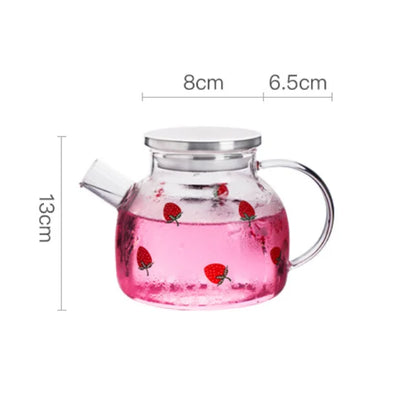 Transparent Cute Strawberry Glass Cold Water Pot Large Capacity Juice Fruit Tea Pot Heat Resistant Kettle Coffee Cups Teaware
