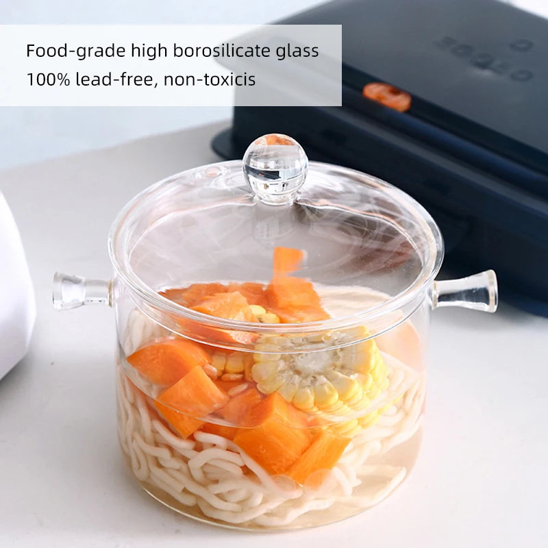 Transparent Glass Soup Pot Household Kitchen Vegetable Salad Bowl Thickened Flame Explosion-Proof Cooking Saucepan Cookware