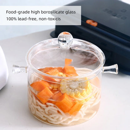 Transparent Glass Soup Pot Household Kitchen Vegetable Salad Bowl Thickened Flame Explosion-Proof Cooking Saucepan Cookware