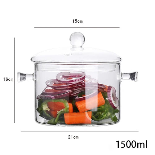 Transparent Glass Soup Pot Household Kitchen Vegetable Salad Bowl Thickened Flame Explosion-Proof Cooking Saucepan Cookware