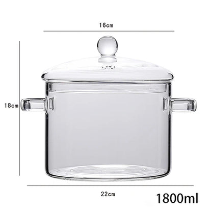 Transparent Glass Soup Pot Household Kitchen Vegetable Salad Bowl Thickened Flame Explosion-Proof Cooking Saucepan Cookware