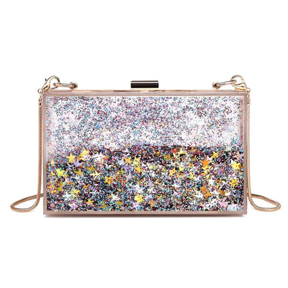 Transparent Rectangular Liquid Quicksand Acrylic Clutch Evening Bag Women Shoulder Bags Sequins star Party Clear Purse Handbag