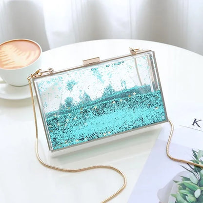 Transparent Rectangular Liquid Quicksand Acrylic Clutch Evening Bag Women Shoulder Bags Sequins star Party Clear Purse Handbag