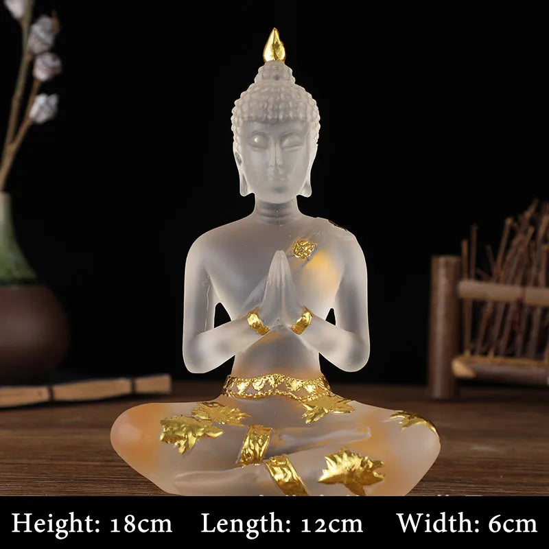 Transparent Sitting Buddha Statue Zen Gesture Thai Buddha Resin Figurine Sculpture Home Office Feng Shui Decoration Ornament