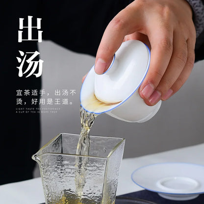 Transparent white ceramic cover bowl, handmade white porcelain thin fetuses, tea bowl, kungfu tea, handmade tea bowl