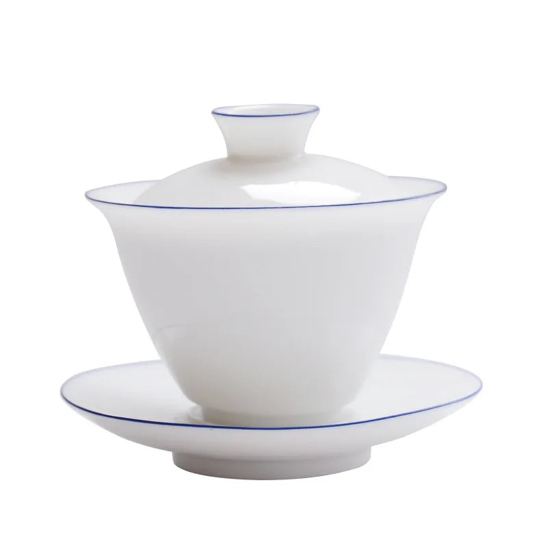 Transparent white ceramic cover bowl, handmade white porcelain thin fetuses, tea bowl, kungfu tea, handmade tea bowl