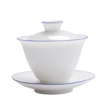 Transparent white ceramic cover bowl, handmade white porcelain thin fetuses, tea bowl, kungfu tea, handmade tea bowl
