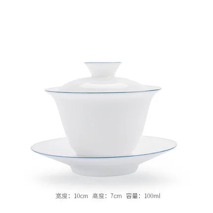Transparent white ceramic cover bowl, handmade white porcelain thin fetuses, tea bowl, kungfu tea, handmade tea bowl